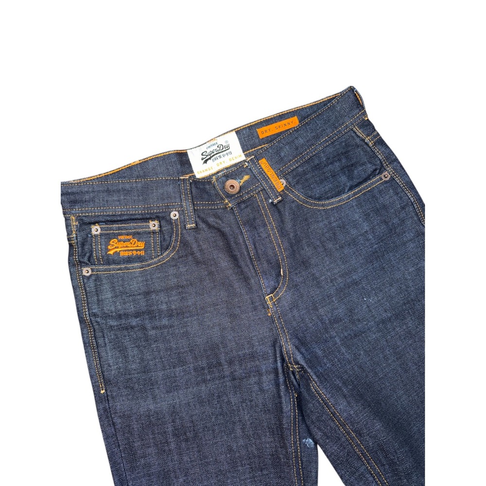 Superdry Men Jeans Dark Wash Slim Fit 30W 30L Orange Stitching Sandlot